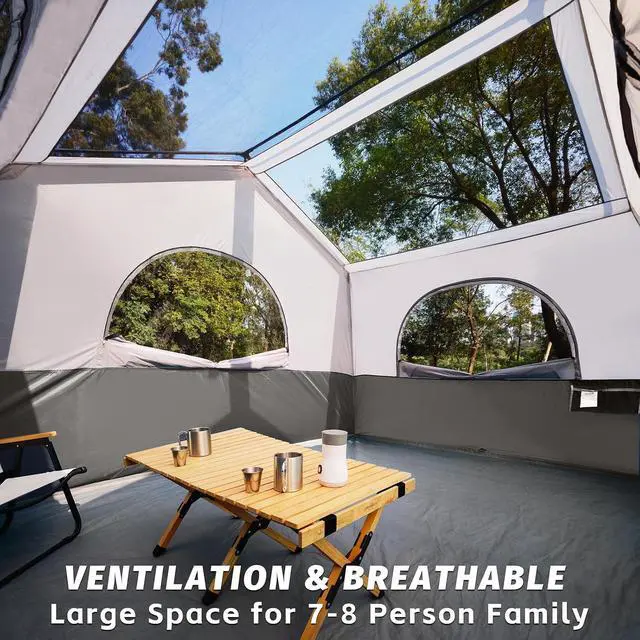 Alt view image 4 of 6 - 6-8 Person Camping Tent - Portable Family Cabin Tent for Camp, Windproof Fabric Camp Tent Outdoor for Hiking, Backpacking, Traveling