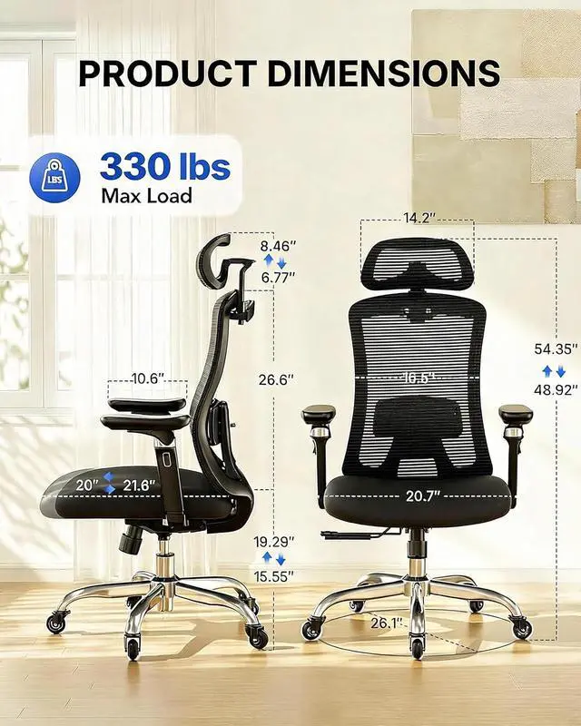 Alt view image 2 of 7 - FlowLift Ergonomic Office Chair with 6D Armrest, Seat Depth Adjustment, Lumbar Support, Quiet Rubber Caster, High Back Mesh Desk Chair with 3D Headrest, Big and Tall Chair for Home Office