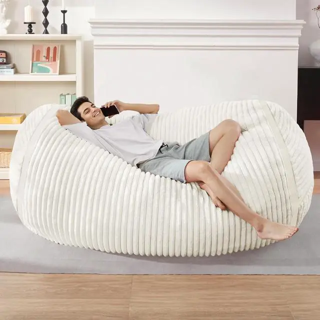 Alt view image 3 of 6 - Bean Bag Chair 5FT Giant Bean Bag Chairs for Adults with Memory Foam Filled,5'Beanbag Chair with Soft Faux Fur Cover,Comfy Bean Bag Sofa Lounger for Living Room,Game Room,Bedroom-White