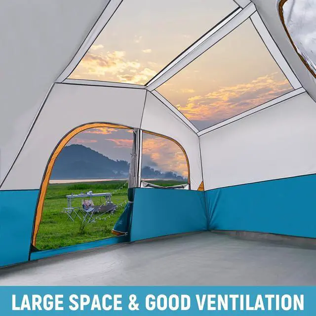 Alt view image 3 of 5 - 6-8 Person Camping Tent - Portable Family Cabin Tent for Camp, Windproof Fabric Camp Tent Outdoor for Hiking, Backpacking, Traveling
