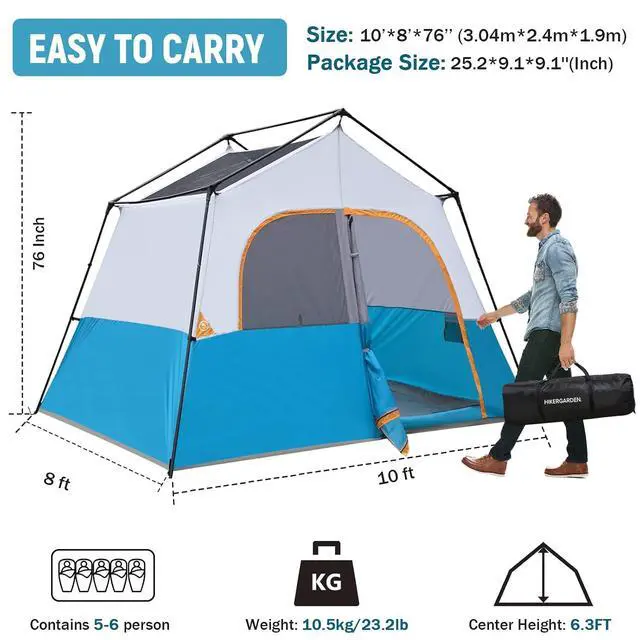 Alt view image 2 of 5 - 6-8 Person Camping Tent - Portable Family Cabin Tent for Camp, Windproof Fabric Camp Tent Outdoor for Hiking, Backpacking, Traveling