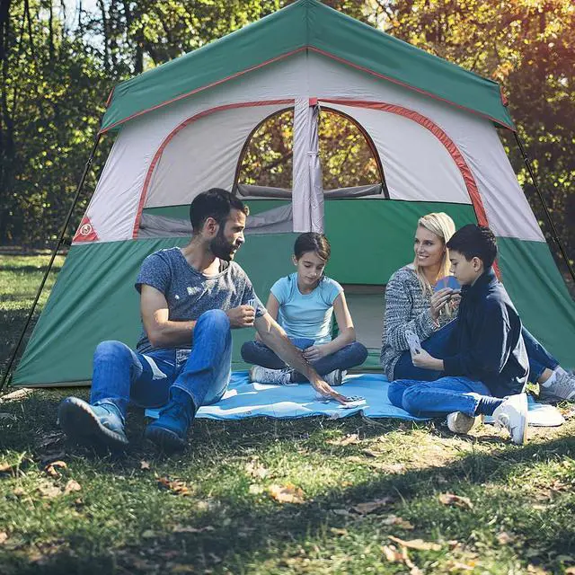 Alt view image 4 of 5 - 6-8 Person Camping Tent - Portable Family Cabin Tent for Camp, Windproof Fabric Camp Tent Outdoor for Hiking, Backpacking, Traveling