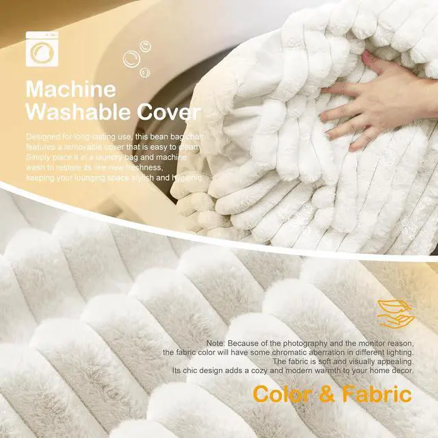 Alt view image 6 of 6 - Bean Bag Chair 4FT Large Bean Bag Chairs for Adults with Memory Foam Filled,4'Beanbag Chair with Soft Faux Fur Cover,Comfy Bean Bag Sofa for Classroom,Living Room,Game Room,Bedroom-White