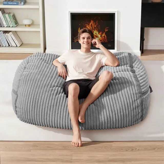 Alt view image 3 of 6 - Bean Bag Chair 4FT Large Bean Bag Chairs for Adults with Memory Foam Filled,4'Beanbag Chair with Soft Faux Fur Cover,Comfy Bean Bag Sofa for Classroom,Living Room,Game Room,Bedroom-LIGHT GREY