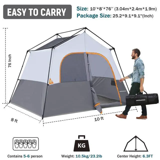 Alt view image 2 of 6 - 6-8 Person Camping Tent - Portable Family Cabin Tent for Camp, Windproof Fabric Camp Tent Outdoor for Hiking, Backpacking, Traveling
