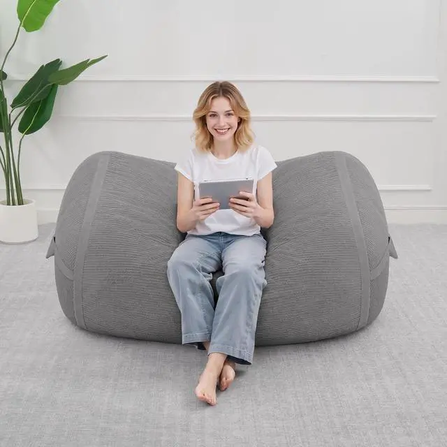 Alt view image 3 of 6 - Bean Bag Chair, 4FT Large Bean Bag Chair with Removable Cover, Comfy Beanbag Chair with Memory Foam Filling, Bean Bag Sofa for Living Room Bedroom Reading Room, Light Grey