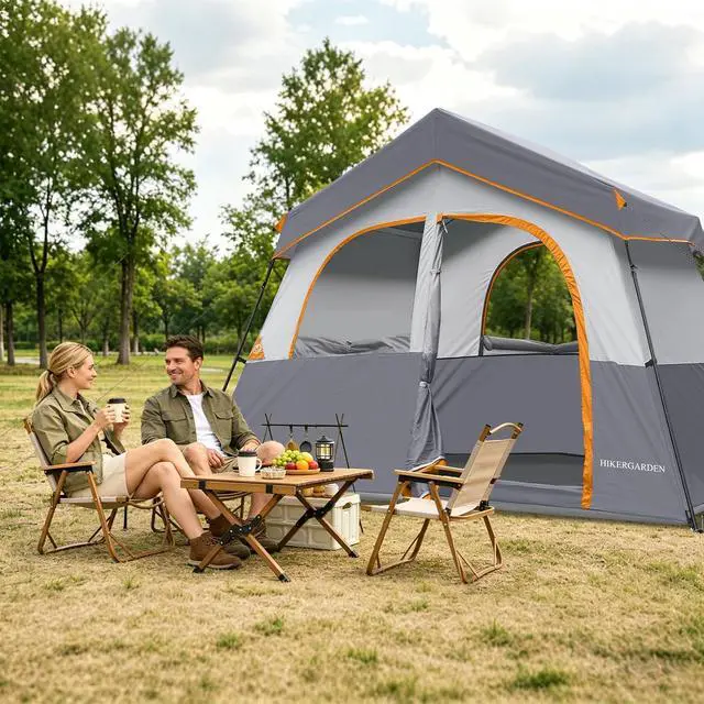 Alt view image 5 of 6 - 6-8 Person Camping Tent - Portable Family Cabin Tent for Camp, Windproof Fabric Camp Tent Outdoor for Hiking, Backpacking, Traveling