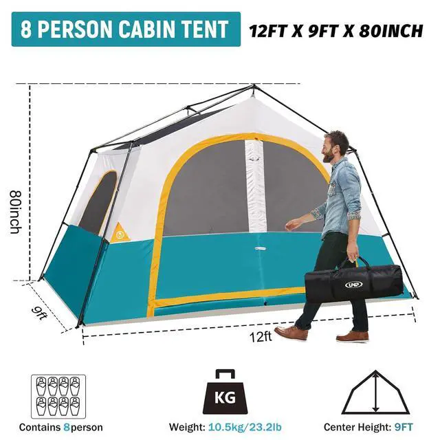 Alt view image 2 of 6 - 6-8 Person Camping Tent - Portable Family Cabin Tent for Camp, Windproof Fabric Camp Tent Outdoor for Hiking, Backpacking, Traveling