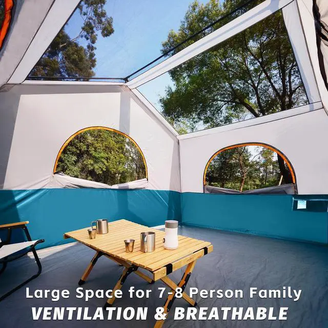 Alt view image 3 of 6 - 6-8 Person Camping Tent - Portable Family Cabin Tent for Camp, Windproof Fabric Camp Tent Outdoor for Hiking, Backpacking, Traveling