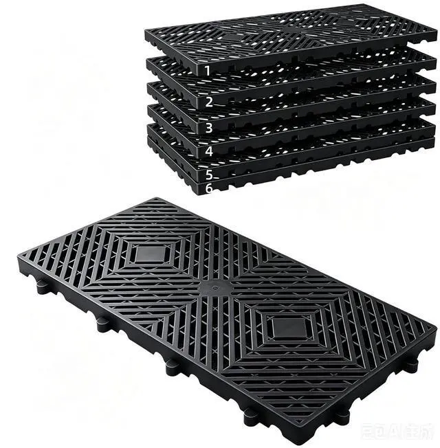 Main image of 6 Pcs Heavy Duty Plastic Floor Pallets, 23.6x11.8x1.18 Inch Lightweight Ventilated Storage Pallet, Waterproof Breathable Grid Storage Pad- Plastic Pallets for Garage, Kitchen, Basement (Black)