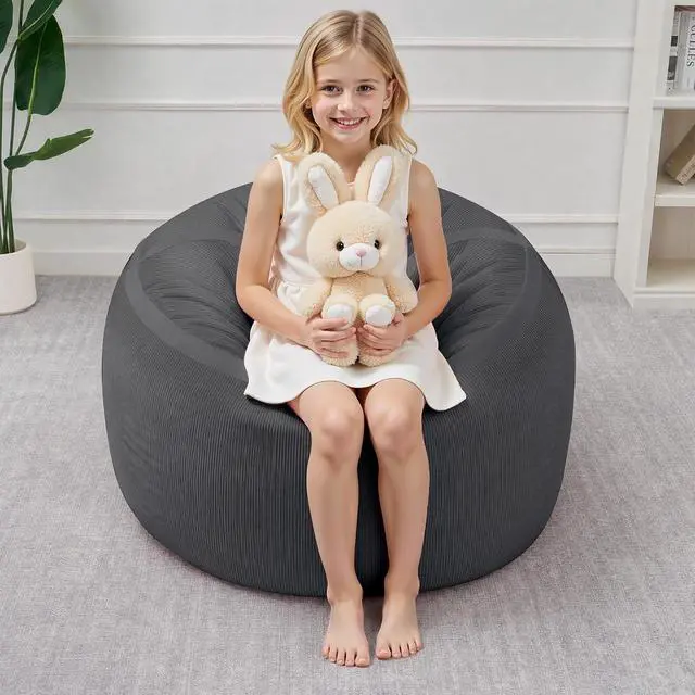 Alt view image 3 of 7 - Bean Bag Chair, 2FT Bean Bag Chairs with Memory Foam Filling, Small Beanbag Chairs with Portable Handle, Comfy Bean Bag Sofa for Living Room Bedroom Reading Room, Dark Grey