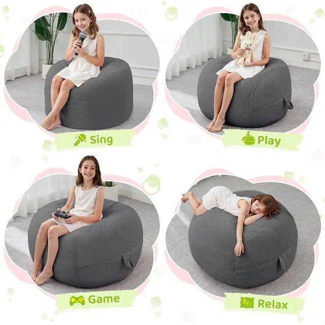 Alt view image 5 of 7 - Bean Bag Chair, 2FT Bean Bag Chairs with Memory Foam Filling, Small Beanbag Chairs with Portable Handle, Comfy Bean Bag Sofa for Living Room Bedroom Reading Room, Dark Grey