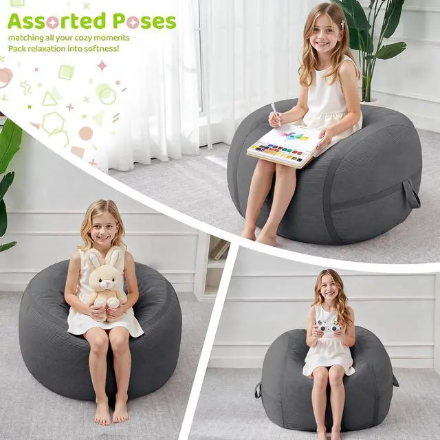 Alt view image 6 of 7 - Bean Bag Chair, 2FT Bean Bag Chairs with Memory Foam Filling, Small Beanbag Chairs with Portable Handle, Comfy Bean Bag Sofa for Living Room Bedroom Reading Room, Dark Grey
