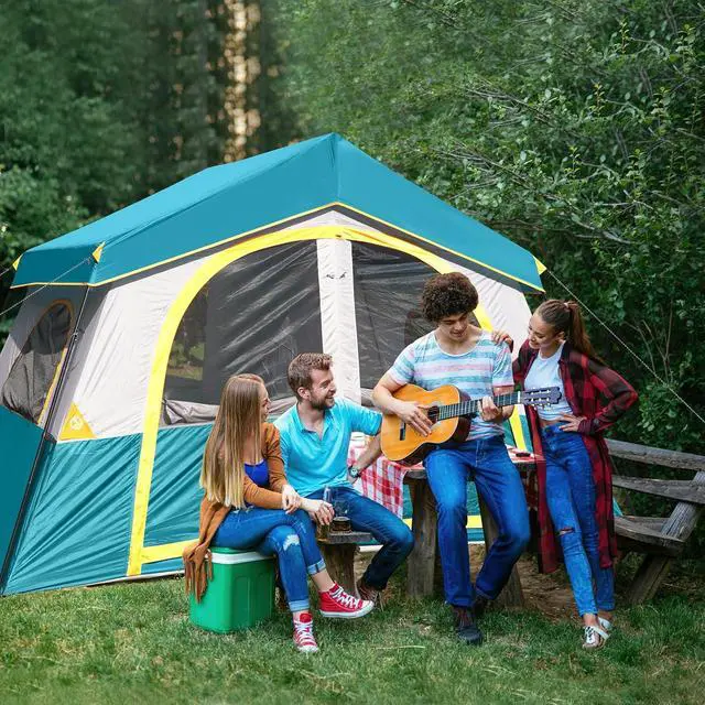 Alt view image 6 of 6 - 6-8 Person Camping Tent - Portable Family Cabin Tent for Camp, Windproof Fabric Camp Tent Outdoor for Hiking, Backpacking, Traveling