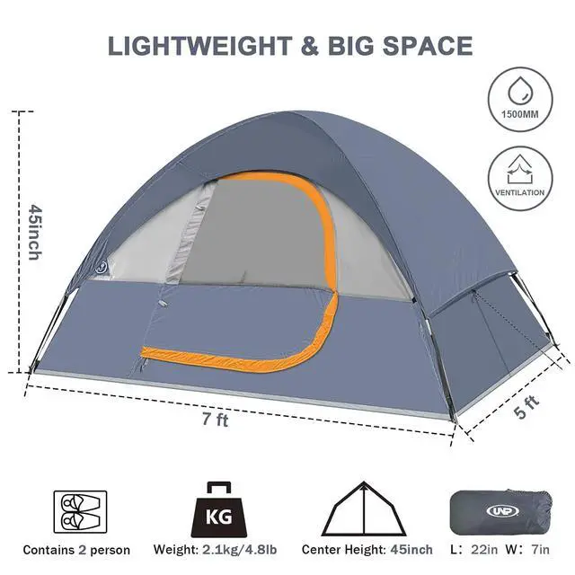 Alt view image 2 of 7 - Camping Tent 2-4 Person, Waterproof Windproof Tent with Rainfly Easy Set up-Portable Dome Tents for Camping