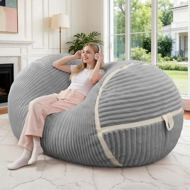 Main image of Bean Bag Chair 4FT Large Bean Bag Chairs for Adults with Memory Foam Filled,4'Beanbag Chair with Soft Faux Fur Cover,Comfy Bean Bag Sofa for Classroom,Living Room,Bedroom-Light Grey&White