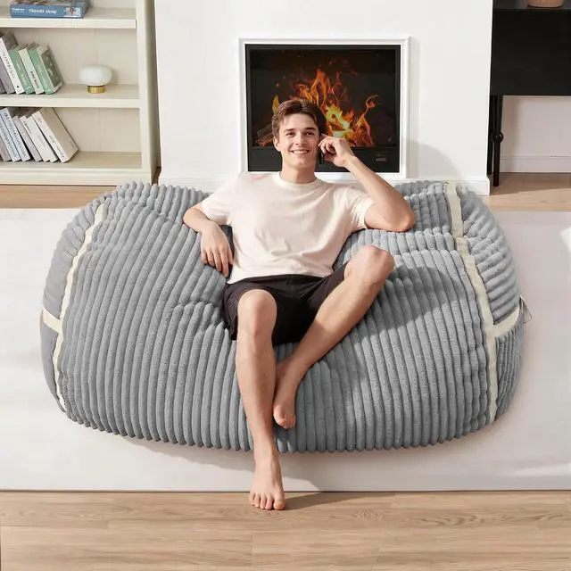 Alt view image 3 of 6 - Bean Bag Chair 4FT Large Bean Bag Chairs for Adults with Memory Foam Filled,4'Beanbag Chair with Soft Faux Fur Cover,Comfy Bean Bag Sofa for Classroom,Living Room,Bedroom-Light Grey&White