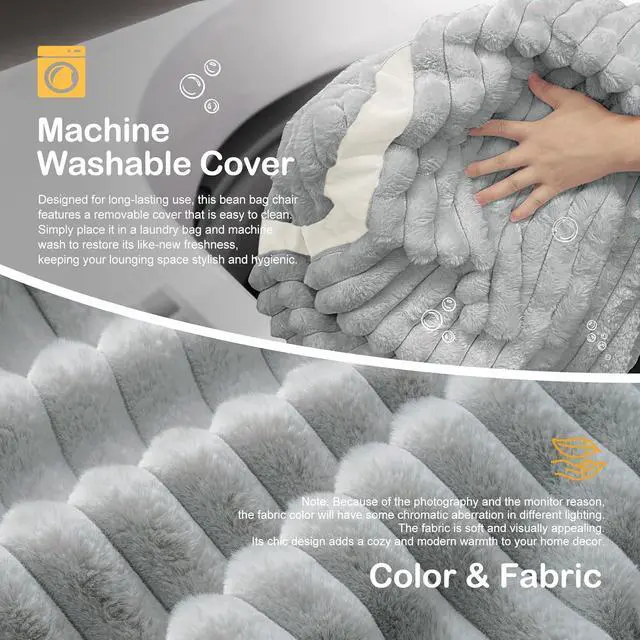 Alt view image 6 of 6 - Bean Bag Chair 6FT Giant Bean Bag Chairs for Adults with Memory Foam Filled,6'Beanbag Chair with Soft Faux Fur Cover,Bean Bag Bed Bean Bag Sofa Lounger for LivingRoom,Bedroom-LIGHT GREY&WHITE