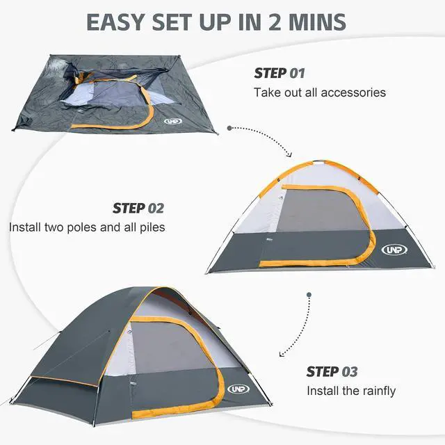 Alt view image 7 of 7 - Camping Tent 2-4 Person, Waterproof Windproof Tent with Rainfly Easy Set up-Portable Dome Tents for Camping