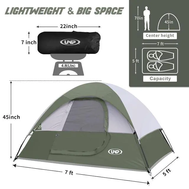 Alt view image 2 of 7 - Camping Tent 2-4 Person, Waterproof Windproof Tent with Rainfly Easy Set up-Portable Dome Tents for Camping