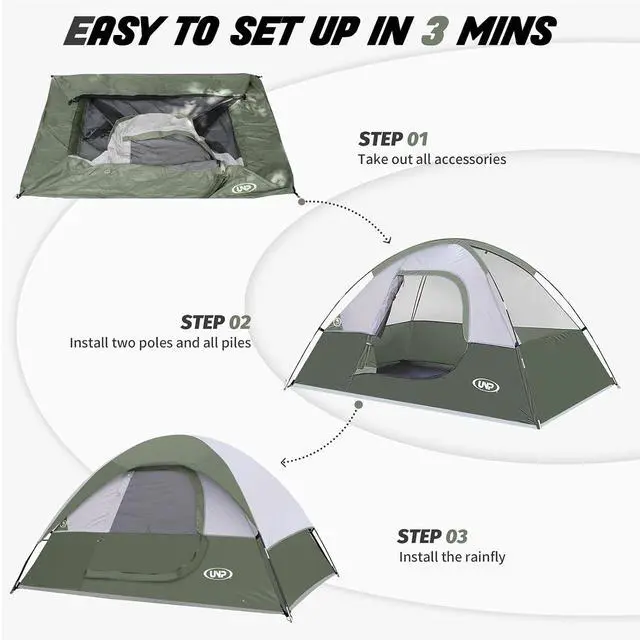 Alt view image 3 of 7 - Camping Tent 2-4 Person, Waterproof Windproof Tent with Rainfly Easy Set up-Portable Dome Tents for Camping