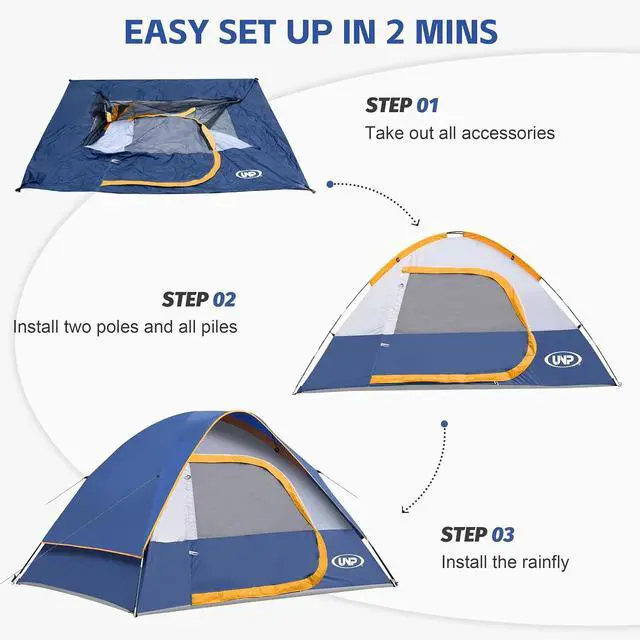 Alt view image 4 of 7 - Camping Tent 2-4 Person, Waterproof Windproof Tent with Rainfly Easy Set up-Portable Dome Tents for Camping