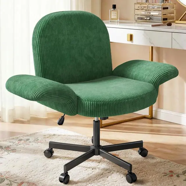 Main image of Criss Cross Office Chair for Girls, Desk Chair with Adjustable Armrests, Soft Corduroy Fabric for Small Spaces, Home Office Computer Chair for Petite Women, Deep Green