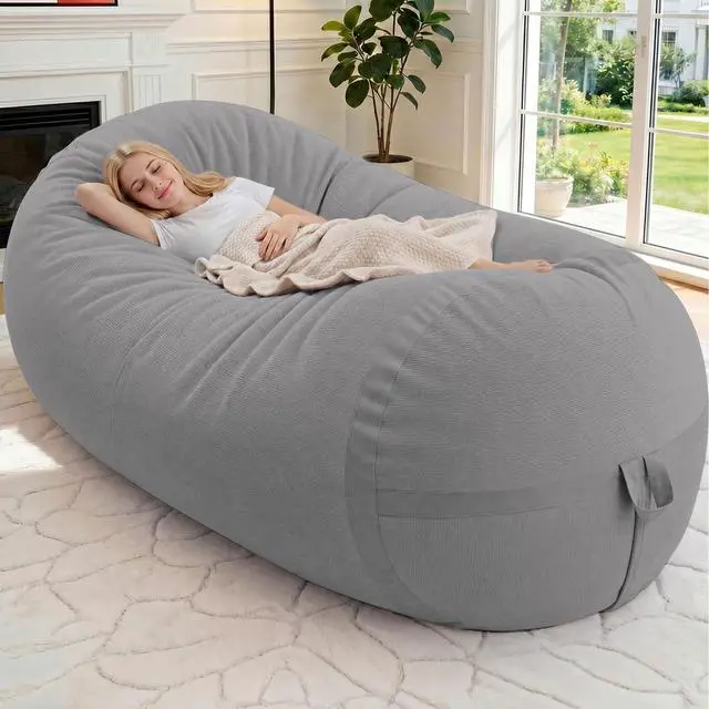 Main image of Bean Bag Chair, 6FT Large Bean Bag Chair with Removable Cover, Comfy Beanbag Chair with Memory Foam Filling, Bean Bag Sofa for Living Room Bedroom Reading Room, Light Grey