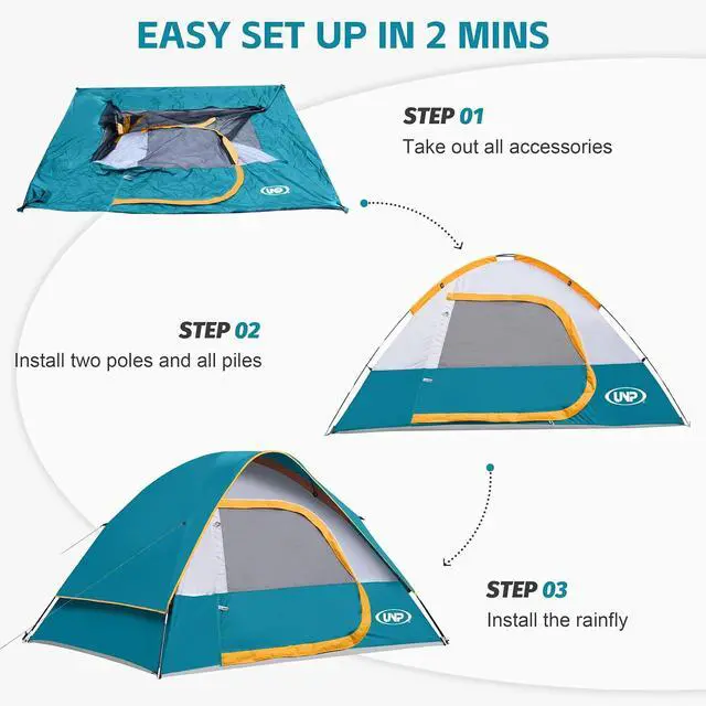 Alt view image 7 of 7 - Camping Tent 2-4 Person, Waterproof Windproof Tent with Rainfly Easy Set up-Portable Dome Tents for Camping