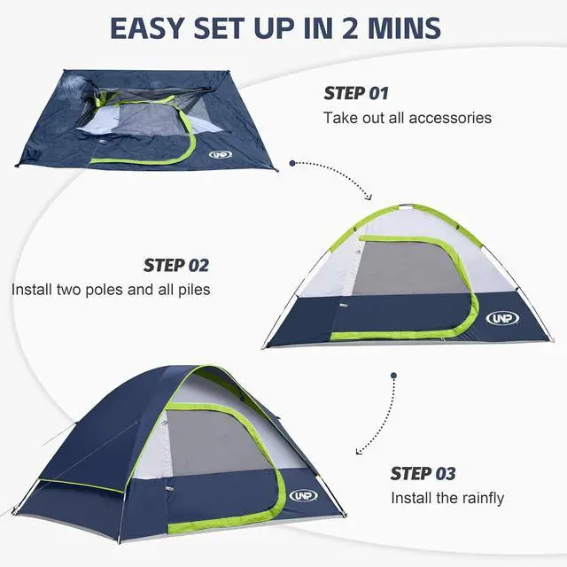 Alt view image 7 of 7 - Camping Tent 2-4 Person, Waterproof Windproof Tent with Rainfly Easy Set up-Portable Dome Tents for Camping
