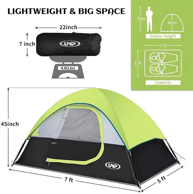 Alt view image 2 of 7 - Camping Tent 2-4 Person, Waterproof Windproof Tent with Rainfly Easy Set up-Portable Dome Tents for Camping