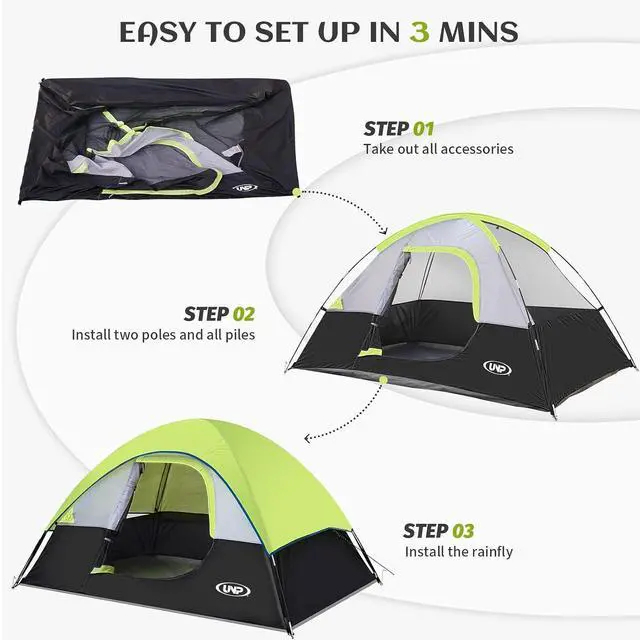 Alt view image 3 of 7 - Camping Tent 2-4 Person, Waterproof Windproof Tent with Rainfly Easy Set up-Portable Dome Tents for Camping