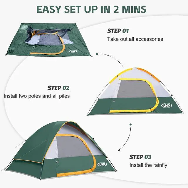 Alt view image 7 of 7 - Camping Tent 2-4 Person, Waterproof Windproof Tent with Rainfly Easy Set up-Portable Dome Tents for Camping