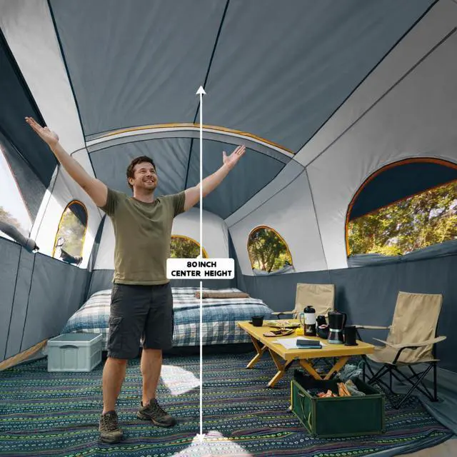 Alt view image 7 of 7 - Camping Tent 8 Person Waterproof Big Tunnel Tent with Screen Porch,Family Outdoor Large Tents for Camping 20' x 9' x 80in(H)