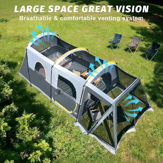 Alt view image 4 of 7 - Camping Tent 8 Person Waterproof Big Tunnel Tent with Screen Porch,Family Outdoor Large Tents for Camping 20' x 9' x 80in(H)
