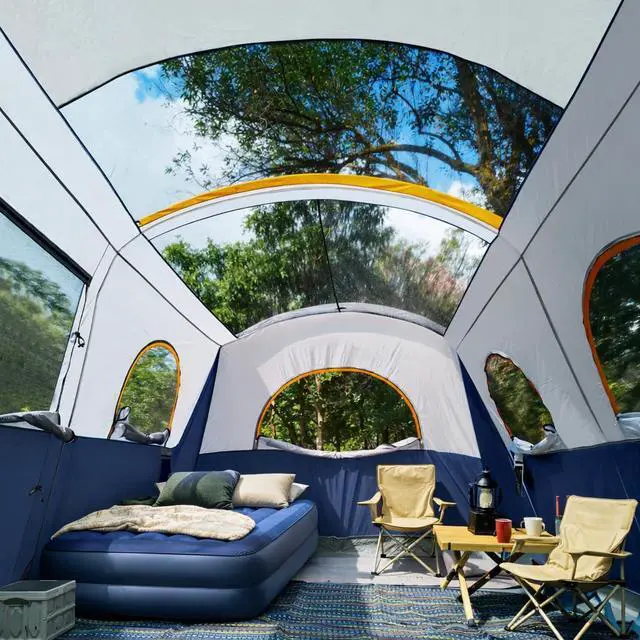 Alt view image 5 of 7 - Camping Tent 8 Person Waterproof Big Tunnel Tent with Screen Porch,Family Outdoor Large Tents for Camping 20' x 9' x 80in(H)