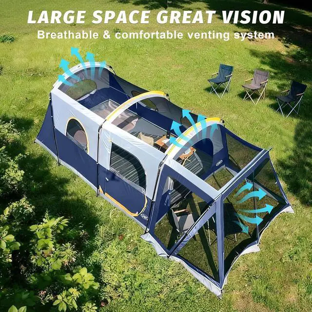 Alt view image 4 of 7 - Camping Tent 8 Person Waterproof Big Tunnel Tent with Screen Porch,Family Outdoor Large Tents for Camping 20' x 9' x 80in(H)