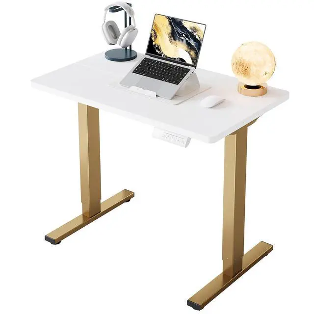 Main image of 32" Small Electric Standing Desk Adjustable Height, 4 Memory Height Settings, Sit Stand Up Desk for Home Office & Computer Workstation, White and Gold Frame