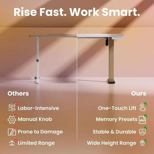 Alt view image 6 of 7 - 32" Small Electric Standing Desk Adjustable Height, 4 Memory Height Settings, Sit Stand Up Desk for Home Office & Computer Workstation, White and Gold Frame