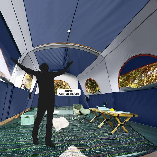 Alt view image 6 of 7 - Camping Tent 8 Person Waterproof Big Tunnel Tent with Screen Porch,Family Outdoor Large Tents for Camping 20' x 9' x 80in(H)
