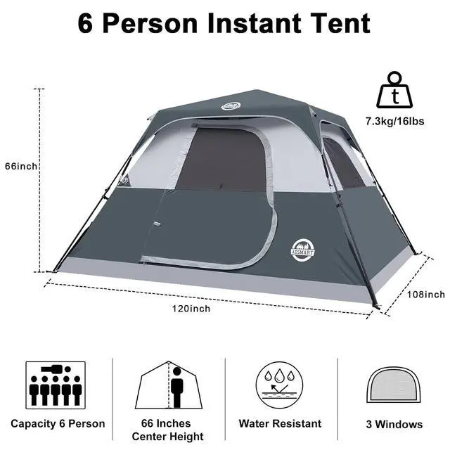 Alt view image 2 of 7 - Instant Tents for Camping 6 Person Tent Waterproof Easy Setup Sets Up Backpacking Tents with Carry Bag for Outdoor Hiking