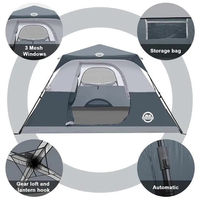 Alt view image 4 of 7 - Instant Tents for Camping 6 Person Tent Waterproof Easy Setup Sets Up Backpacking Tents with Carry Bag for Outdoor Hiking