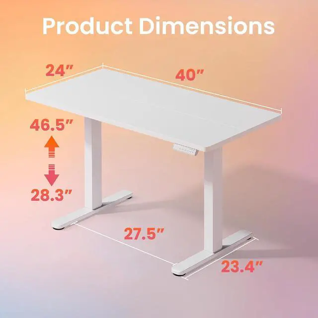 Alt view image 3 of 7 - Electric Standing Desk,40" x 24" Height Adjustable Desk, 4 Memory Height Settings, Sit to Stand Up Desk for Home Office, with Headphone Hook, Cable Manager, White