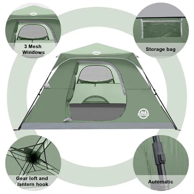 Alt view image 4 of 7 - Instant Tents for Camping 6 Person Tent Waterproof Easy Setup Sets Up Backpacking Tents with Carry Bag for Outdoor Hiking