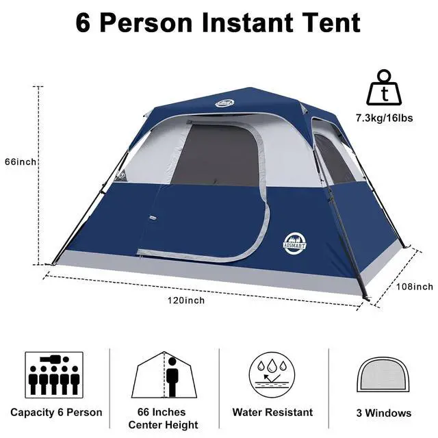 Alt view image 2 of 7 - Instant Tents for Camping 6 Person Tent Waterproof Easy Setup Sets Up Backpacking Tents with Carry Bag for Outdoor Hiking