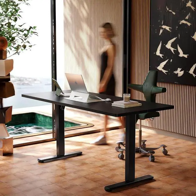 Alt view image 2 of 6 - 63 x 24 inch Electric Standing Desk Adjustable Height, 4 Memory Height Settings, Sit Stand Up Desk for Home Office & Computer Workstation, Black