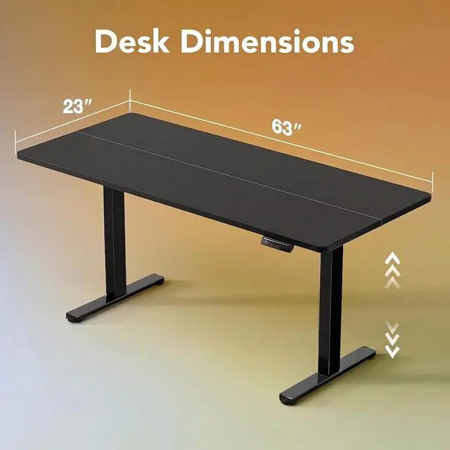 Alt view image 3 of 6 - 63 x 24 inch Electric Standing Desk Adjustable Height, 4 Memory Height Settings, Sit Stand Up Desk for Home Office & Computer Workstation, Black