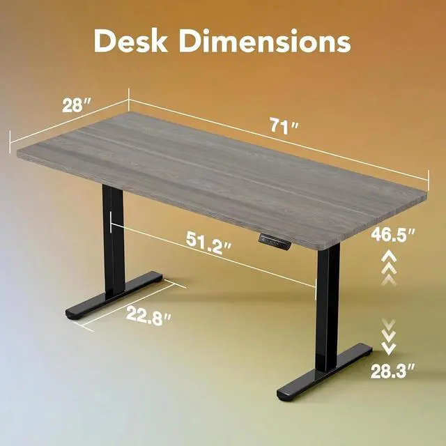 Alt view image 2 of 7 - Electric Standing Desk, 71" x 30" Height Adjustable Desk, 4 Memory Height Settings, Sit to Stand Up Desk for Home Office, with Headphone Hook, Cable Manager, Walnut