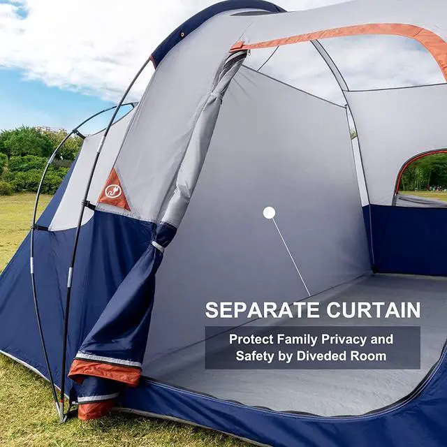 Alt view image 3 of 6 - 10 Person Camping Tent - Portable Easy Set Up Family Tent for Camp, Windproof Fabric Dome Tent Outdoor for Hiking, Backpacking, Traveling-14'x11'x74in(H)