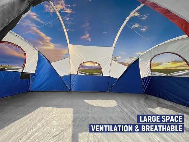 Alt view image 5 of 6 - 10 Person Camping Tent - Portable Easy Set Up Family Tent for Camp, Windproof Fabric Dome Tent Outdoor for Hiking, Backpacking, Traveling-14'x11'x74in(H)